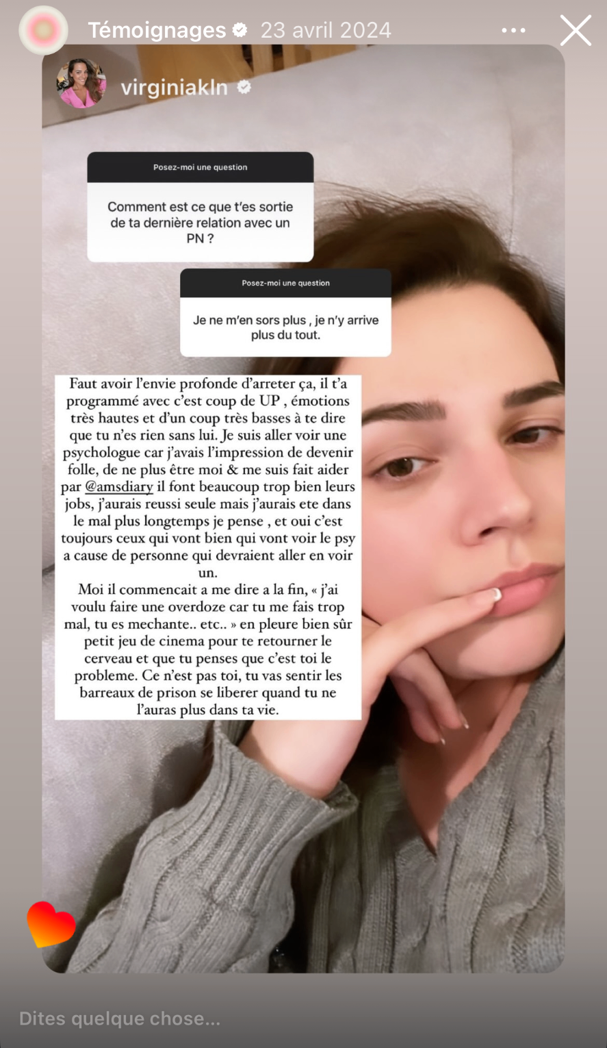 Je suis allée voir une psychologue car j'avais l'impression de devenir folle, et je me suis fait aider par @amsdiary, ils font beaucoup trop bien leurs jobs. Seule j'aurais été dans le mal plus longtemps.